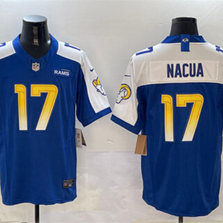 Men's Los Angeles Rams #17 Puka Nacua Blue White 2024 F.U.S.E. With Patch Vapor Untouchable Limited Stitched Football Jersey