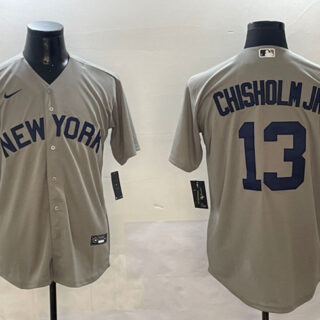 Men's New York Yankees #13 Jazz Chisholm Jr. Grey Cool Base Stitched Baseball Jersey
