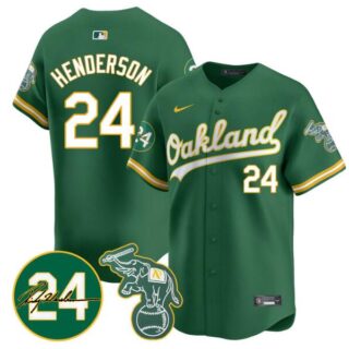 Men's Oakland Athletics #24 Ricky Henderson Green 2024 Limited With Patch Stitched Jersey