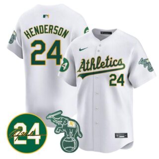 Men's Oakland Athletics #24 Ricky Henderson White 2024 Home Limited With Patch Stitched Jersey