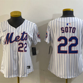 Women's New York Mets #22 Juan Soto White 2024 Home Limited Stitched Baseball Jersey(Run Small)