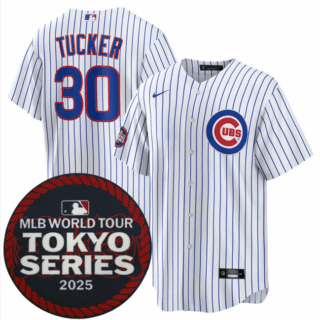 Men's Chicago Cubs #30 Kyle Tucker White 2025 World Tour Tokyo Series Home Stitched Baseball Jersey