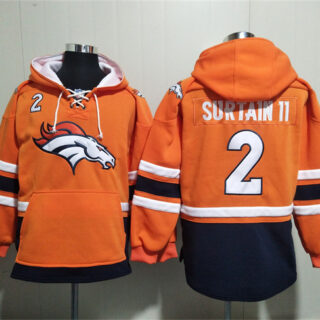 Men's Denver Broncos #2 Pat Surtain II Orange Ageless Must-Have Lace-Up Pullover Hoodie
