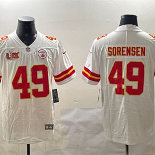 Men's Kansas City Chiefs #49 Daniel Sorensen White 2025 Super Bowl LIX Patch Vapor Untouchable Limited Stitched Football Jersey