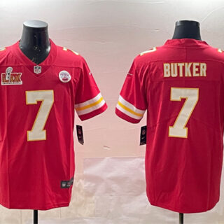 Men's Kansas City Chiefs #7 Harrison Butker Red 2025 Super Bowl LIX Patch Vapor Untouchable Limited Stitched Football Jersey