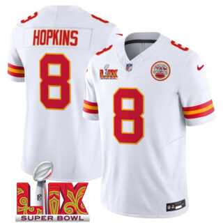 Men's Kansas City Chiefs #8 DeAndre Hopkins White 2025 Super Bowl LIX Patch F.U.S.E. Vapor Limited Stitched Football Jersey