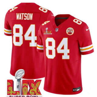 Men's Kansas City Chiefs #84 Justin Watson Red 2025 Super Bowl LIX Patch F.U.S.E. Vapor Limited Stitched Football Jersey