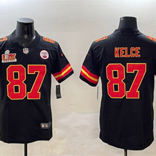 Men's Kansas City Chiefs #87 Travis Kelce Black 2025 Super Bowl LIX Patch Vapor Untouchable Limited Stitched Football Jersey