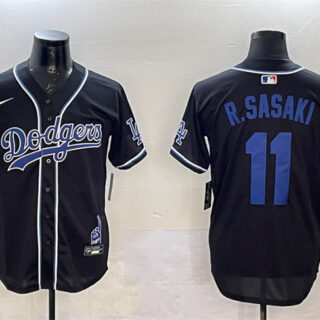 Men's Los Angeles Dodgers #11 Roki Sasaki Black 2024 World Series Champions Limited Stitched Baseball Jersey