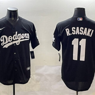 Men's Los Angeles Dodgers #11 Roki Sasaki Black Cool Base Stitched Baseball Jersey 1
