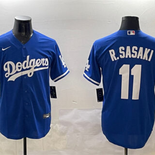 Men's Los Angeles Dodgers #11 Roki Sasaki Royal Cool Base Stitched Baseball Jersey