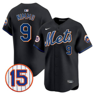 Men's New York Mets #9 Brandon Nimmo Black Jerry Grote Patch Vapor Premier Limited Stitched Baseball Jersey