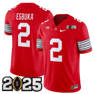 Men's Ohio State Buckeyes #2 Emeka Egbuka Red 2025 CFP Final Patch F.U.S.E. Vapor Limited Stitched Football Jersey