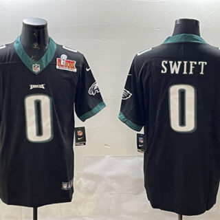 Men's Philadelphia Eagles #0 D'Andre Swift Black 2025 Super Bowl LIX Patch Vapor Untouchable Limited Stitched Football Jersey
