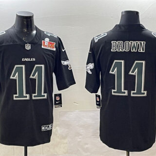 Men's Philadelphia Eagles #11 A. J. Brown Black 2025 Super Bowl LIX Patch Fashion New Vapor Untouchable Limited Stitched Football Jersey