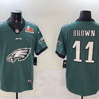 Men's Philadelphia Eagles #11 A. J. Brown Green 2025 Super Bowl LIX Patch Team Big Logo Vapor Untouchable Limited Stitched Football Jersey
