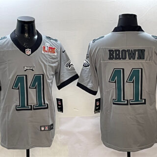 Men's Philadelphia Eagles #11 A. J. Brown Grey 2025 Super Bowl LIX Patch Vapor Untouchable Limited Stitched Football Jersey
