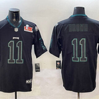 Men's Philadelphia Eagles #11 A.J. Brown Lights Out Black 2025 Super Bowl LIX Patch Color Rush Vapor Untouchable Limited Stitched Football Jersey