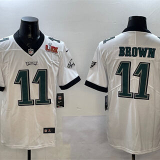 Men's Philadelphia Eagles #11 A.J. Brown White 2025 Super Bowl LIX Patch Vapor Untouchable Limited Stitched Football Jersey