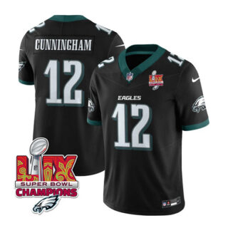 Men's Philadelphia Eagles #12 Randall Cunningham Black 2025 Eagles Logo Super Bowl LIX Patch New F.U.S.E. Vapor Limited Stitched Football Jersey