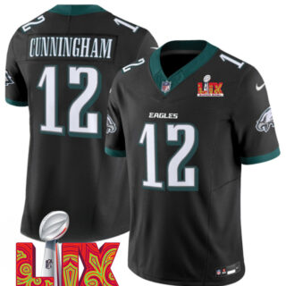 Men's Philadelphia Eagles #12 Randall Cunningham Black 2025 Super Bowl LIX Patch New F.U.S.E. Vapor Limited Stitched Football Jersey
