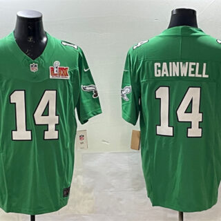 Men's Philadelphia Eagles #14 Kenneth Gainwell Green 2025 Super Bowl LIX Patch F.U.S.E. Throwback Vapor Untouchable Limited Stitched Football Jersey
