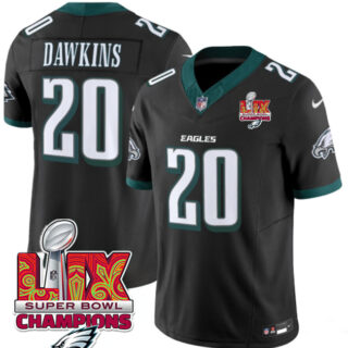 Men's Philadelphia Eagles #20 Brian Dawkins Black 2025 Eagles Logo Super Bowl LIX Patch New F.U.S.E. Vapor Limited Stitched Football Jersey