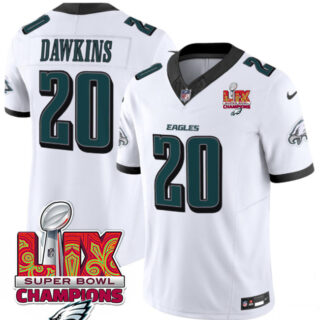 Men's Philadelphia Eagles #20 Brian Dawkins White 2025 Eagles Logo Super Bowl LIX Patch New F.U.S.E. Vapor Limited Stitched Football Jersey