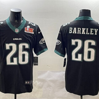 Men's Philadelphia Eagles #26 Saquon Barkley Black 2025 Super Bowl LIX Patch New Vapor Untouchable Limited Stitched Football Jersey