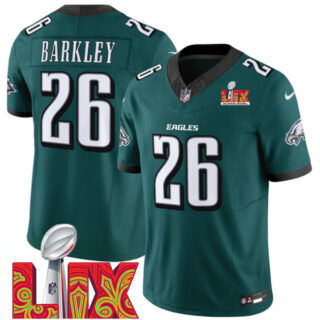 Men's Philadelphia Eagles #26 Saquon Barkley Green 2025 Super Bowl LIX Patch New F.U.S.E. Vapor Untouchable Limited Stitched Football Jersey