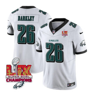 Men's Philadelphia Eagles #26 Saquon Barkley White 2025 Eagles Logo Super Bowl LIX Patch New F.U.S.E. Vapor Untouchable Limited Stitched Football Jersey