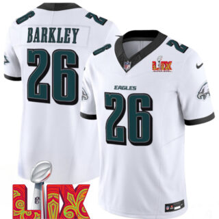 Men's Philadelphia Eagles #26 Saquon Barkley White 2025 Super Bowl LIX Patch New F.U.S.E. Vapor Untouchable Limited Stitched Football Jersey