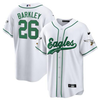 Men's Philadelphia Eagles #26 Saquon Barkley White Cool Base Stitched Baseball Jersey
