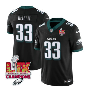 Men's Philadelphia Eagles #33 Cooper DeJean Black 2025 Eagles Logo Super Bowl LIX Patch New F.U.S.E. Vapor Untouchable Limited Stitched Football Jersey