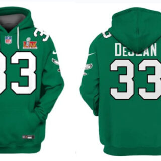 Men's Philadelphia Eagles #33 Cooper DeJean Green 2025 Super Bowl LIX Patch Pullover Hoodie