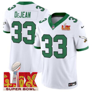 Men's Philadelphia Eagles #33 Cooper DeJean White 2025 Super Bowl LIX Patch F.U.S.E. Vapor Untouchable Limited Stitched Football Jersey