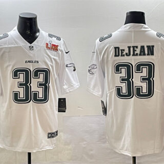 Men's Philadelphia Eagles #33 Cooper DeJean White 2025 Super Bowl LIX Patch Fashion New Vapor Untouchable Limited Stitched Football Jersey
