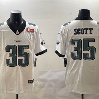 Men's Philadelphia Eagles #35 Boston Scott White 2025 Super Bowl LIX Patch Vapor Untouchable Limited Stitched Football Jersey