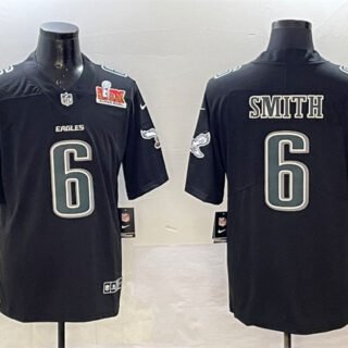 Men's Philadelphia Eagles #6 DeVonta Smith Black 2025 Super Bowl LIX Patch Fashion New Vapor Untouchable Limited Stitched Football Jersey