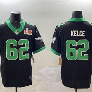 Men's Philadelphia Eagles #62 Jason Kelce Black 2025 Super Bowl LIX Patch F.U.S.E. Vapor Untouchable Limited Stitched Football Jersey