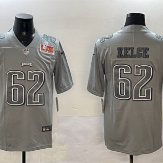 Men's Philadelphia Eagles #62 Jason Kelce Grey 2025 Super Bowl LIX Patch Atmosphere Fashion Vapor Untouchable Limited Stitched Football Jersey