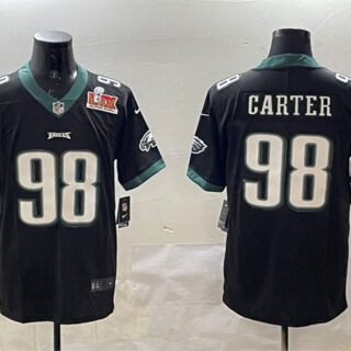 Men's Philadelphia Eagles #98 Jalen Carter Black 2025 Super Bowl LIX Patch Vapor Untouchable Limited Stitched Football Jersey