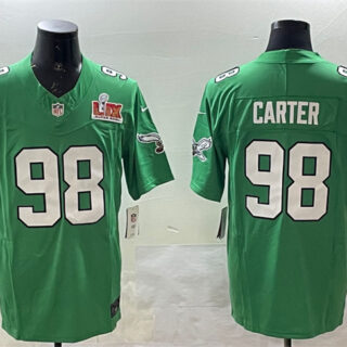 Men's Philadelphia Eagles #98 Jalen Carter Green 2025 Super Bowl LIX Patch F.U.S.E. Throwback Vapor Untouchable Limited Stitched Football Jersey