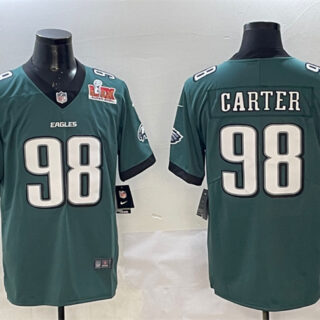 Men's Philadelphia Eagles #98 Jalen Carter Green 2025 Super Bowl LIX Patch New Vapor Untouchable Limited Stitched Football Jersey