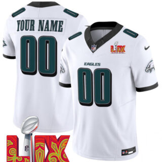 Men's Philadelphia Eagles Active Player Custom White 2025 Super Bowl LIX Patch New F.U.S.E. Vapor Limited Stitched Football Jersey