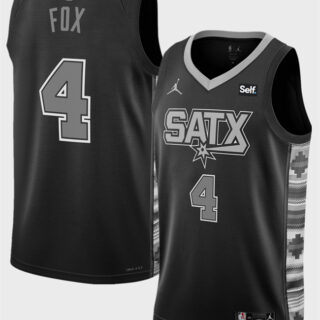 Men's San Antonio Spurs #4 De'Aaron Fox Black 2025 Statement Edition Stitched Basketball Jersey