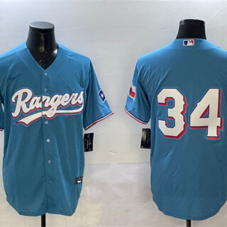 Men's Texas Rangers #34 Nolan Ryan Blue Cool Base Stitched Baseball Jersey