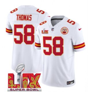 Men's Kansas City Chiefs #58 Derrick Thomas White 2025 Super Bowl LIX F.U.S.E. Vapor Limited Stitched Football Jersey