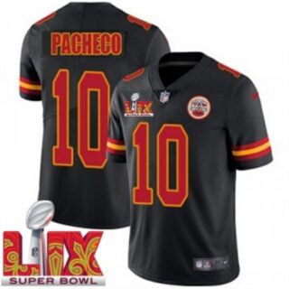 Men's Kansas City Chiefs Isiah Pacheco #10 Black 2024 2025 Super Bowl LIX F U S E Stitched Jersey