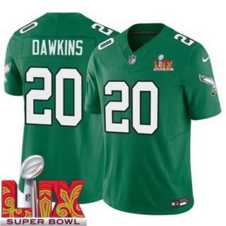 Men's Philadelphia Eagles Brian Dawkins #20 Kelly Green 2024 2025 Super Bowl LIX F U S E Stitched NFL Jersey
